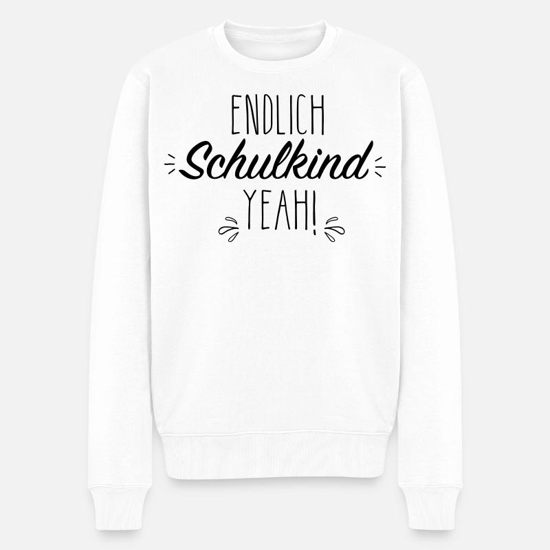 Endlich Schulkind yeah - Männer Premium Bio Pullover - Weiß