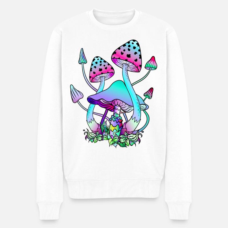Magic Mushrooms Bunte Pilzkunst - Männer Premium Bio Pullover - Weiß