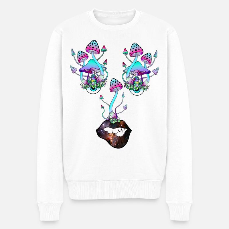 Magic Mushrooms Pilz Gesicht - Männer Premium Bio Pullover - Weiß