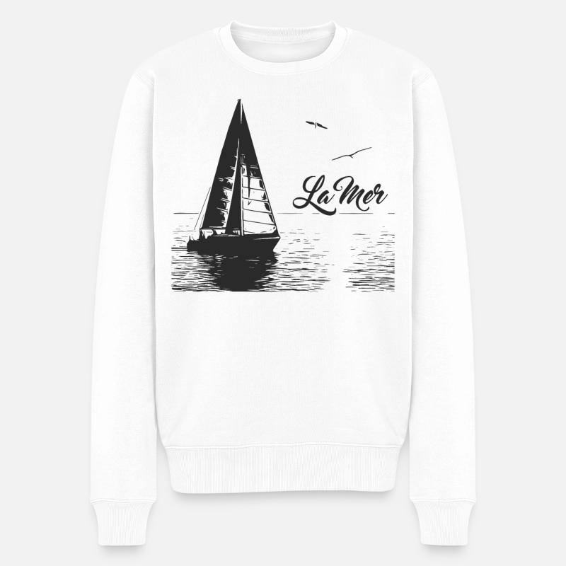 Das Meer - Segelboot und 2 Möwen - Männer Premium Bio Pullover - Weiß