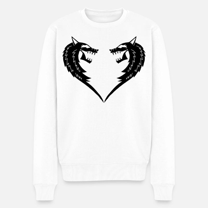 Schwarzes Wolfsherz - Männer Premium Bio Pullover - Weiß