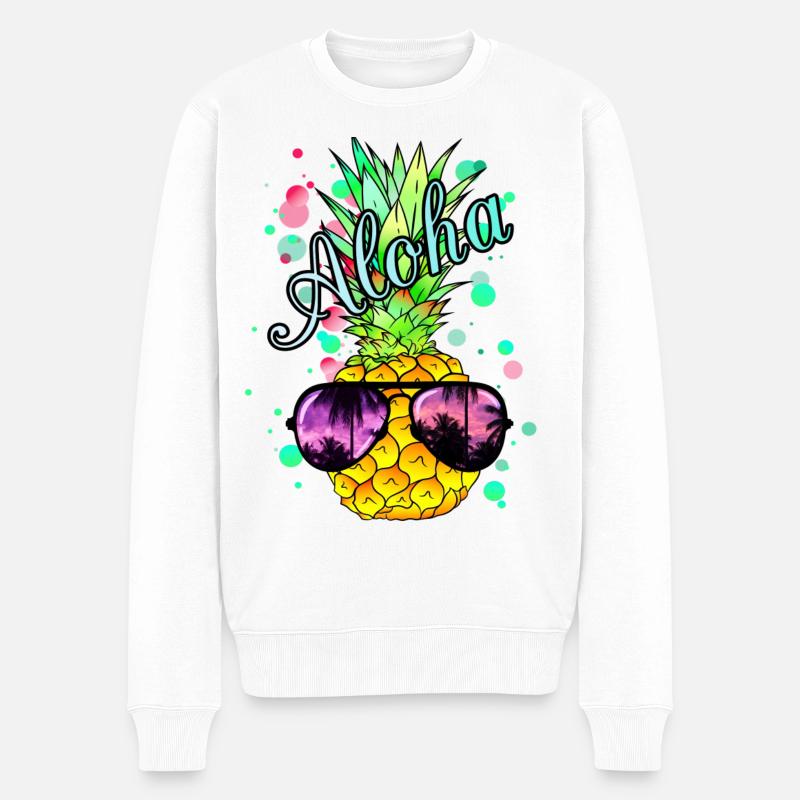 Aloha Ananas mit Sonnenbrille - Männer Premium Bio Pullover - Weiß