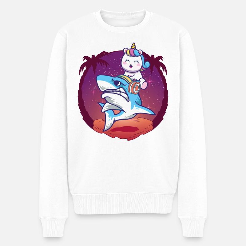 Licorne chevauchant un requin - Pull Premium bio Homme - blanc