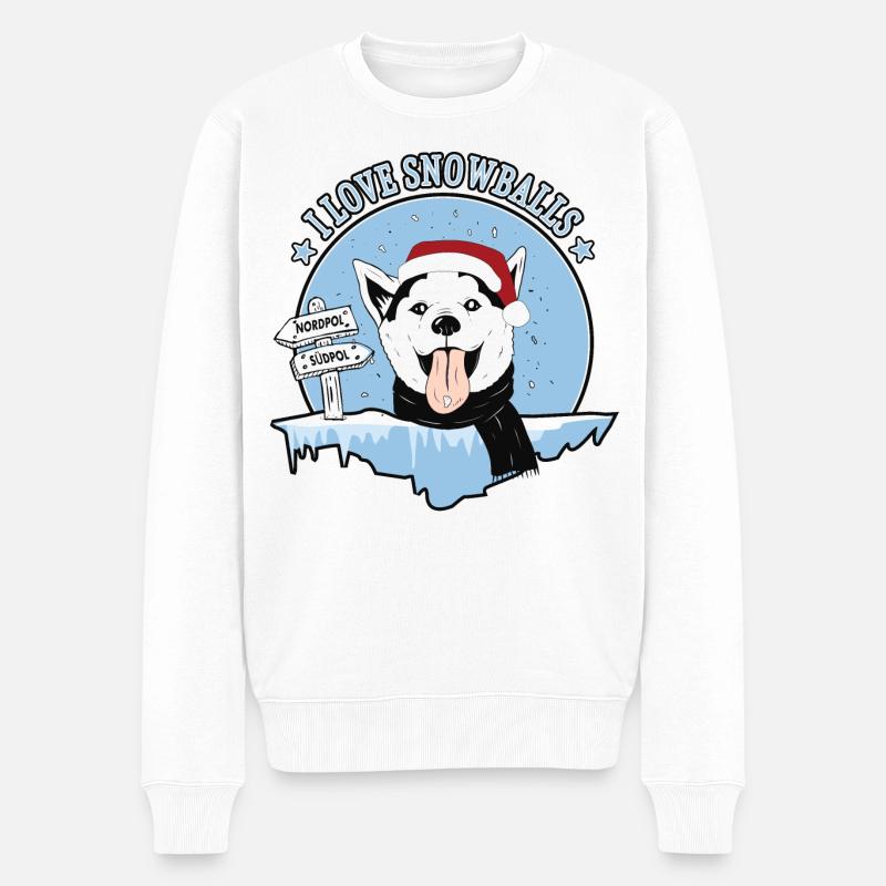 Hund liebt Schneebälle - Männer Premium Bio Pullover - Weiß