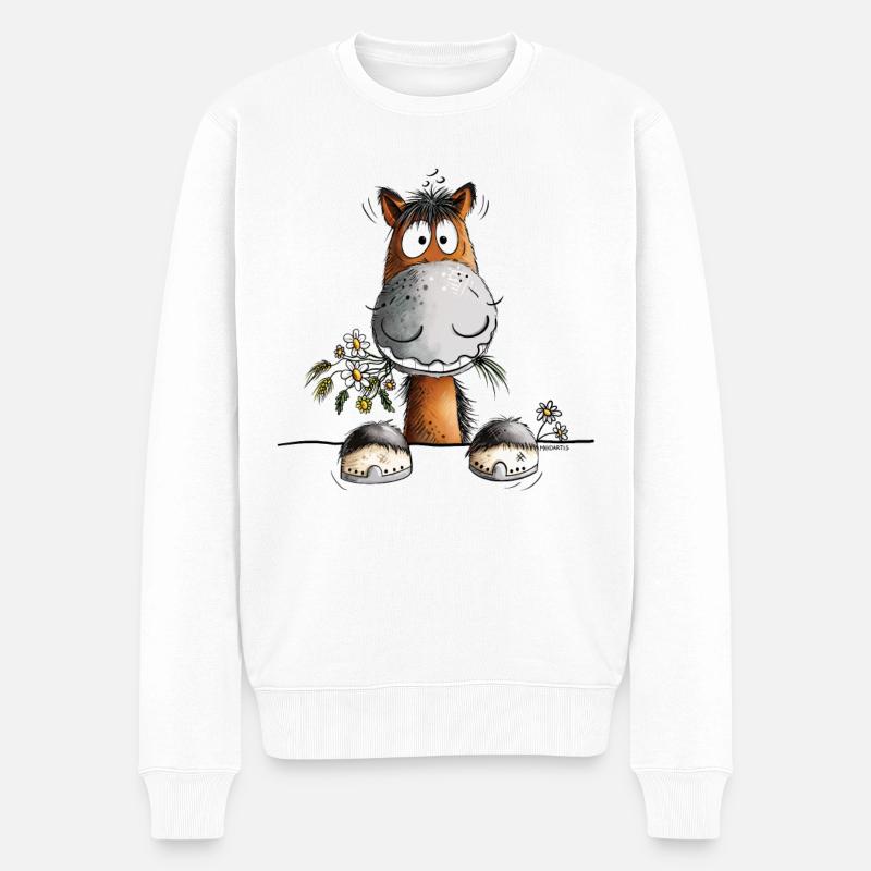 Happy Pferd Mit Blumen Geburtstag - Männer Premium Bio Pullover - Weiß