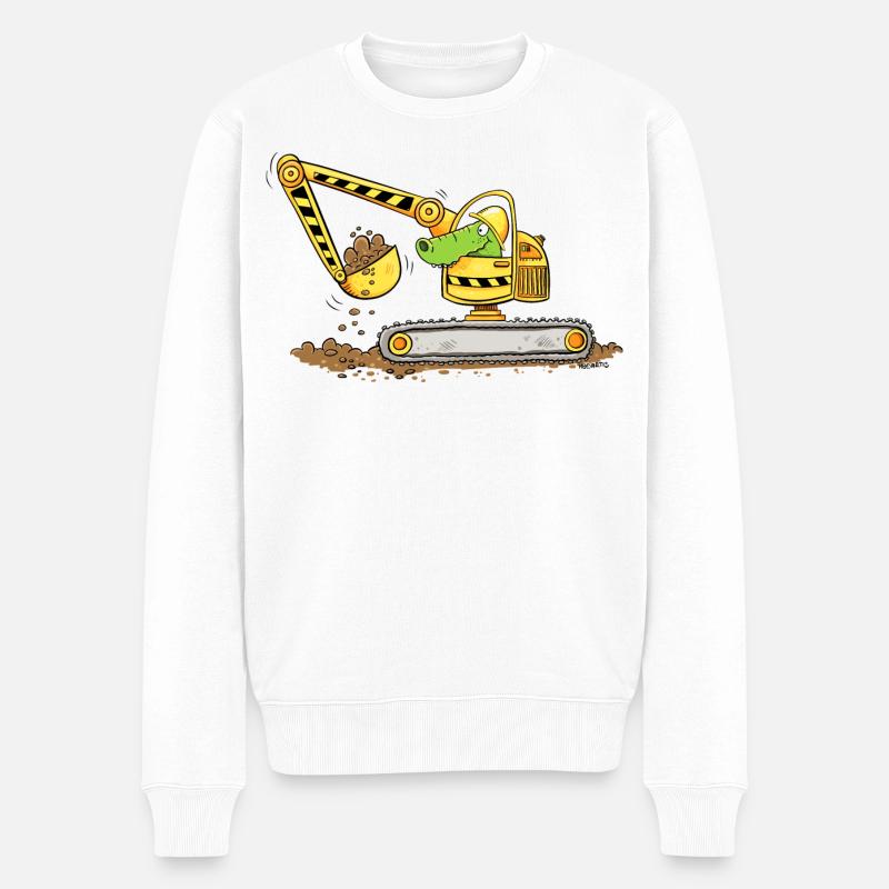 Bagger Mit Krokodil Baustelle Baggerfahrer Jungen - Männer Premium Bio Pullover - Weiß