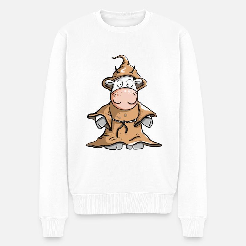 Kuh mit Mönch Kutte I KUHtte Wortspiel - Männer Premium Bio Pullover - Weiß