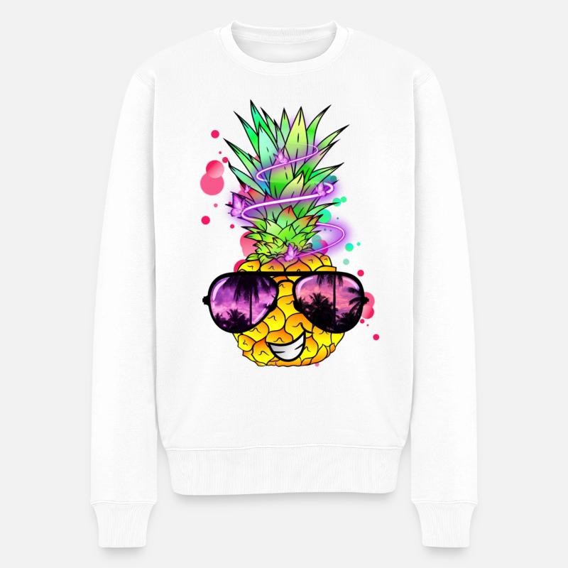 coole Ananas mit Neon Spirale - Männer Premium Bio Pullover - Weiß