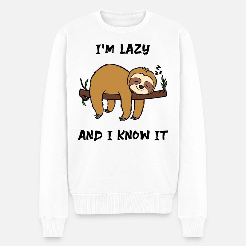 Sloth Lazy Animal Sleeping Statement Jungle - Pull Premium bio Homme - blanc