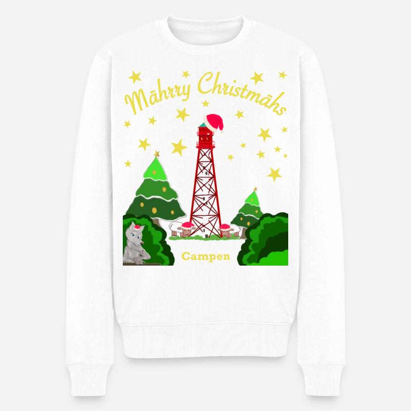 Weihnachten, Leuchtturm Campen, Kultiger Wolf - Männer Premium Bio Pullover - Weiß