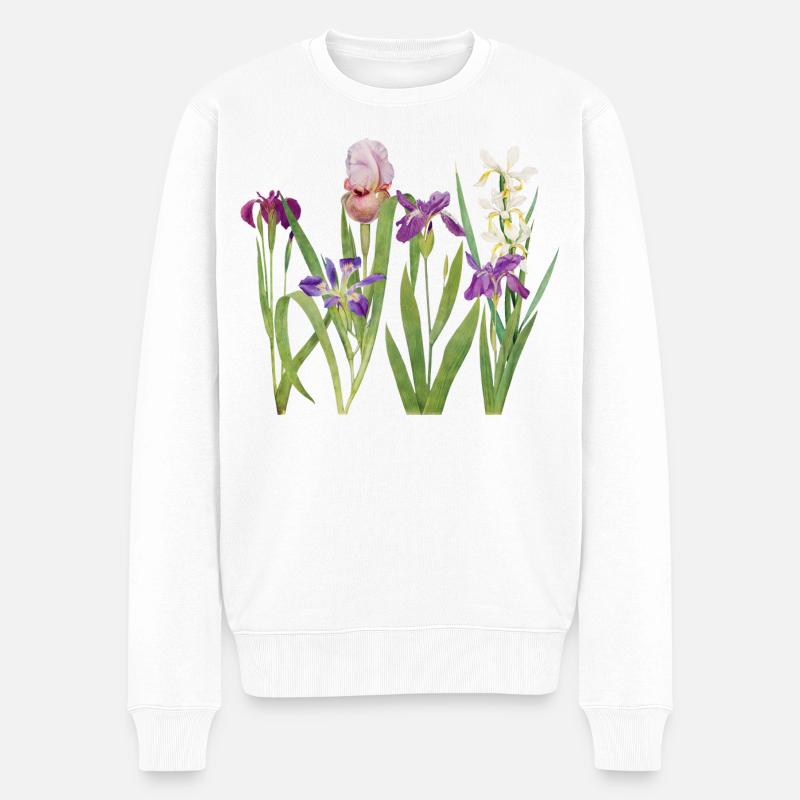 Iris sauvage et orchidée design botanique - Pull Premium bio Homme - blanc