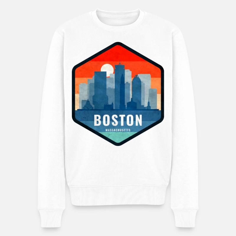 Badge rétro Boston Skyline - Pull Premium bio Homme - blanc