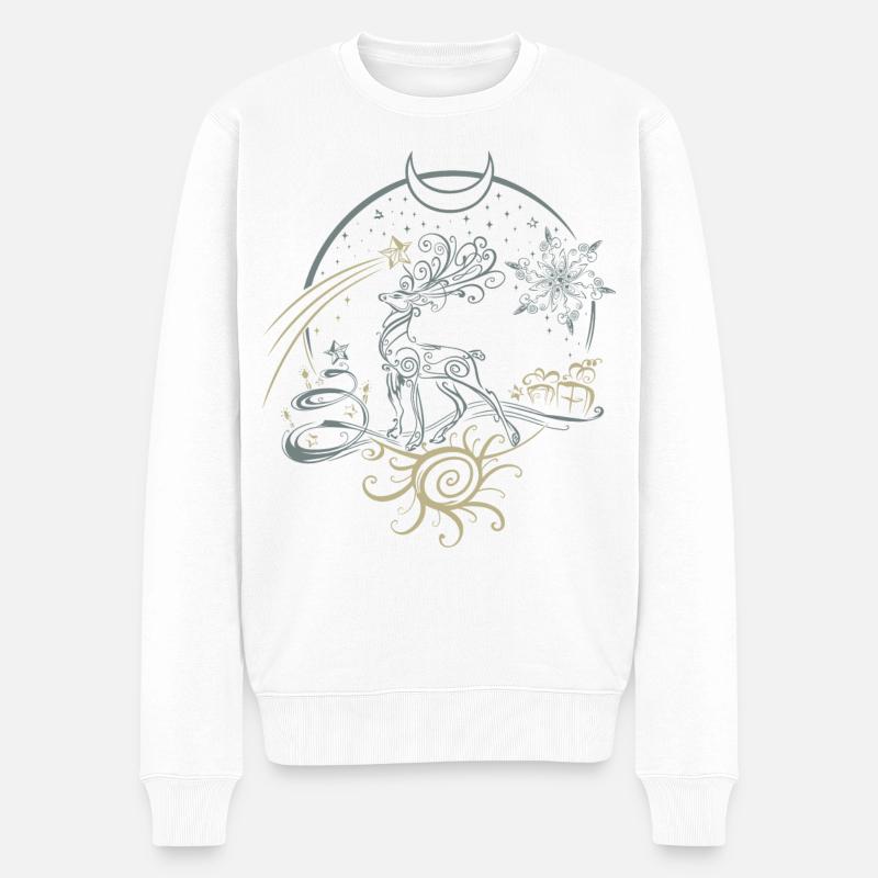 Hirsch Geweih Weihnachten Yule Nacht - Männer Premium Bio Pullover - Weiß