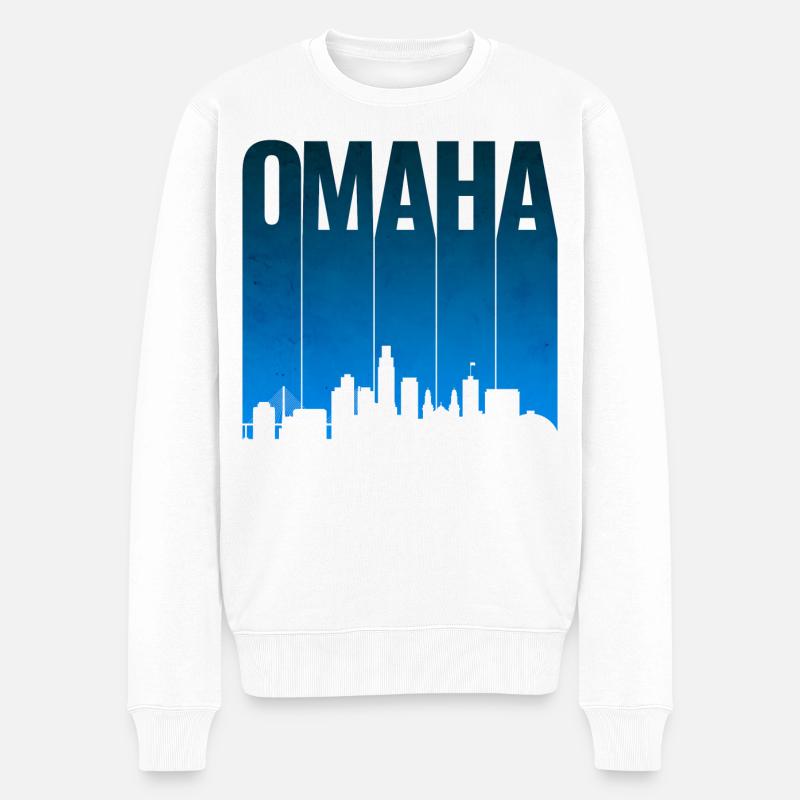 Omaha Skyline Blau Gradient - Männer Premium Bio Pullover - Weiß
