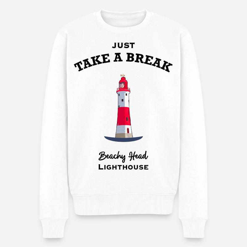 England, East Sussex, Beachy Head Lighthouse Pause - Männer Premium Bio Pullover - Weiß