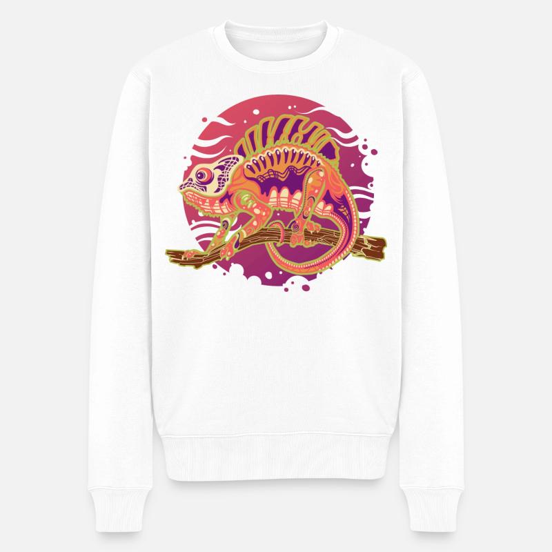 PsyPop Chamäleon auf Ast - Männer Premium Bio Pullover - Weiß