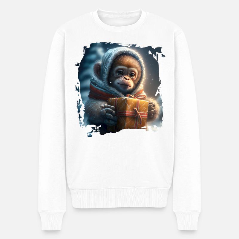 Winterlicher Orangutan Geschenk - Männer Premium Bio Pullover - Weiß