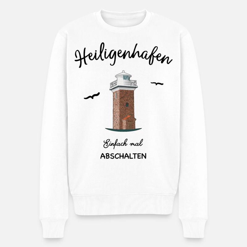 Heiligenhafen Leuchtturm, Abschalten - Männer Premium Bio Pullover - Weiß