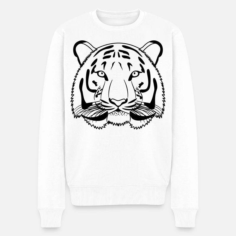 Tiger Kopf - Umriss dunkel - Männer Premium Bio Pullover - Weiß