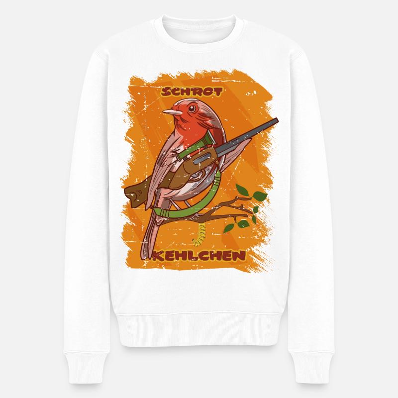 Lustiger Rotkehlchen Vogel - Männer Premium Bio Pullover - Weiß