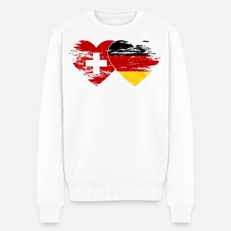 Suisse Allemagne Drapeau utilisé coeur - Pull Premium bio Homme - blanc