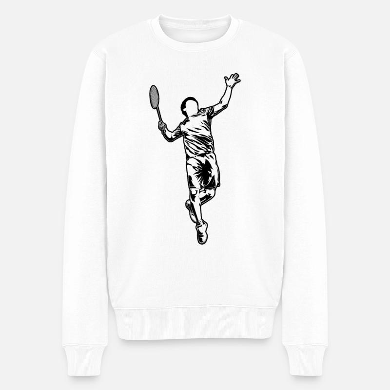 Lustiger Badmintonspieler - Männer Premium Bio Pullover - Weiß