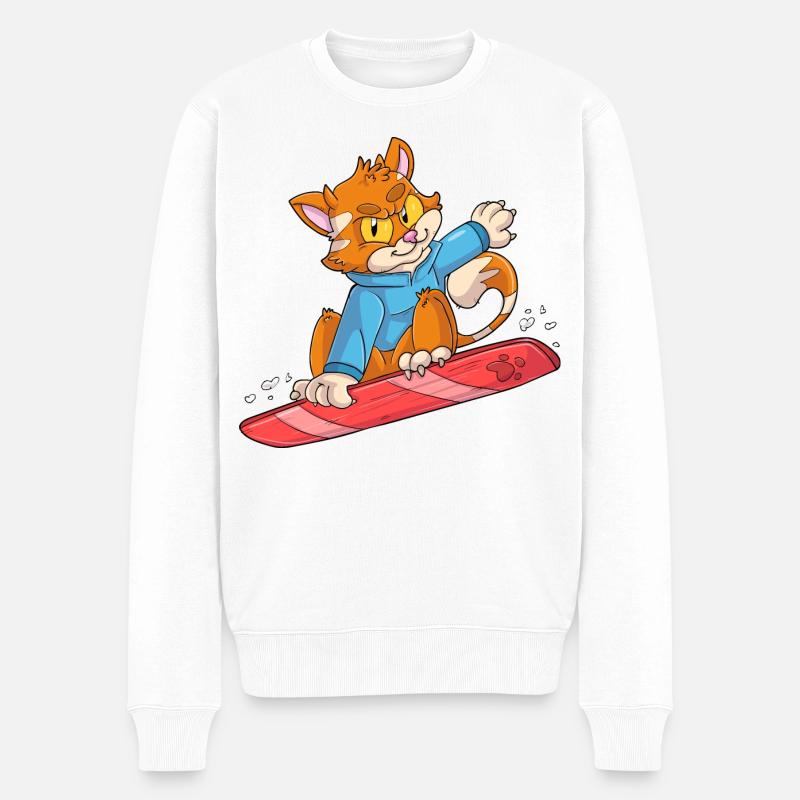 Snowboarder Katze - Männer Premium Bio Pullover - Weiß