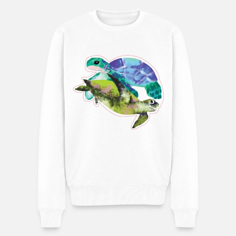 Aquarell Leitfähige Tropfen Schildkröte - Männer Premium Bio Pullover - Weiß