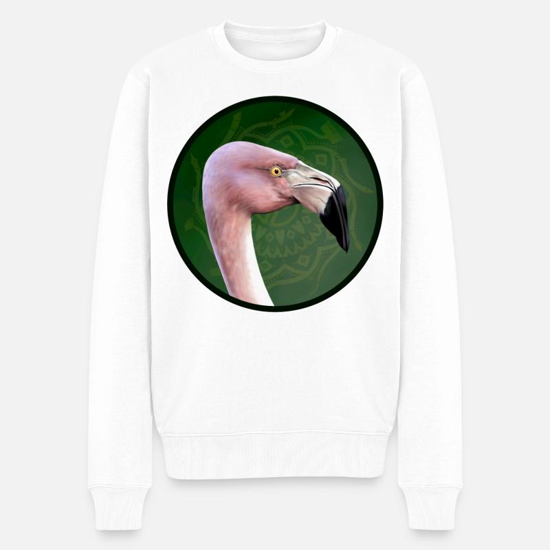 Rosa Flamingo im Mandala-Grün - Männer Premium Bio Pullover - Weiß