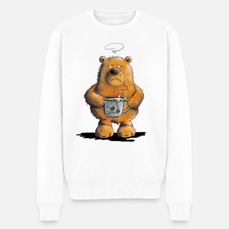 Morgenmuffel Bär Mit Kaffee - Männer Premium Bio Pullover - Weiß