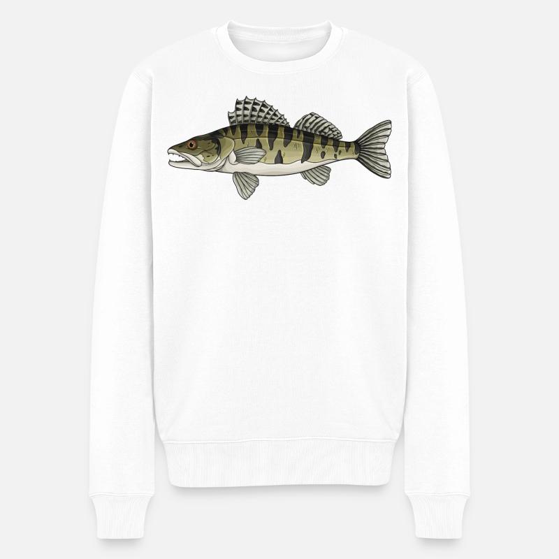 Zander Predator-Fisch-Design für Angler - Männer Premium Bio Pullover - Weiß
