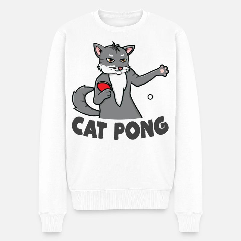 Chat Ping Pong - Pull Premium bio Homme - blanc