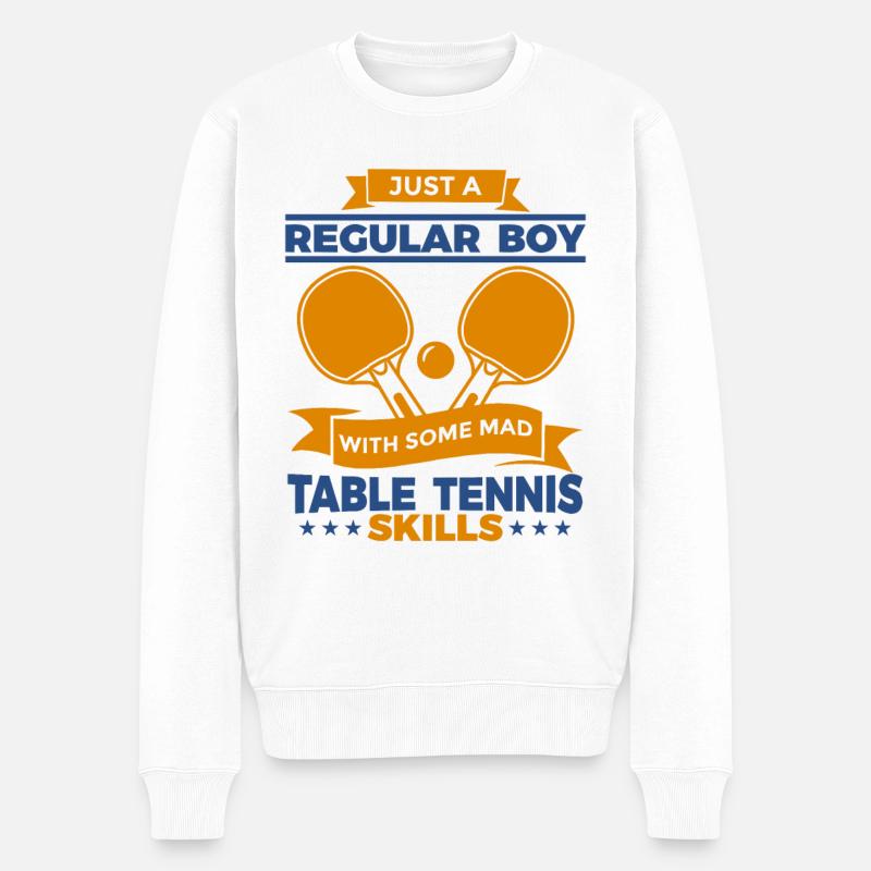 Regular Boy With Table Tennis Skills - Männer Premium Bio Pullover - Weiß