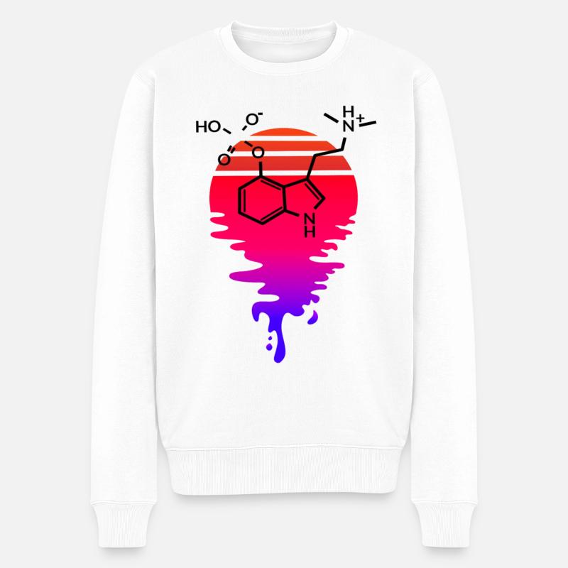 Psilocybin Molekül mit Retro Sunset - Männer Premium Bio Pullover - Weiß