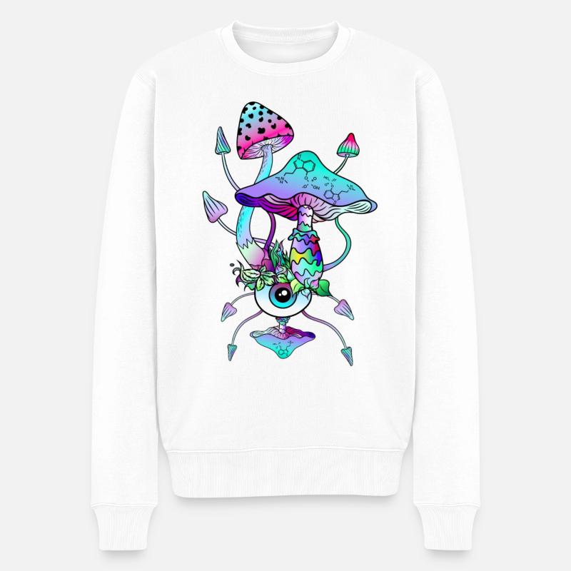 Champignons Magiques Néon Champis Psychédéliques - Pull Premium bio Homme - blanc
