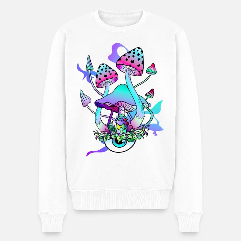 Trippy Hippie Psychedelic Mushroom - Männer Premium Bio Pullover - Weiß