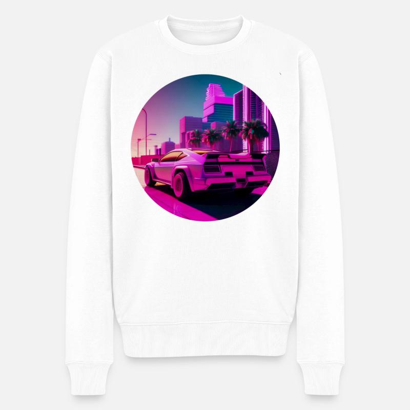 Retro Wave Supercar Vaporwave - Männer Premium Bio Pullover - Weiß