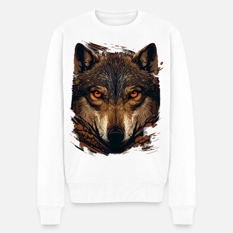 Wolfsblick im Herbstwald - Männer Premium Bio Pullover - Weiß