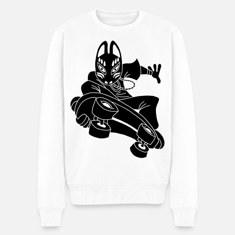 Renard noir étrange en skateboard - Pull Premium bio Homme - blanc