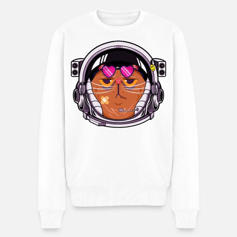 Kosmokatze - Männer Premium Bio Pullover - Weiß