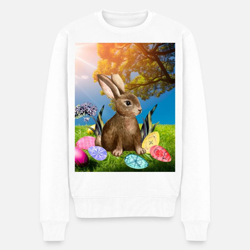 Lapin de Pâques du printemps avec des œufs de Pâques - Pull Premium bio Homme - blanc