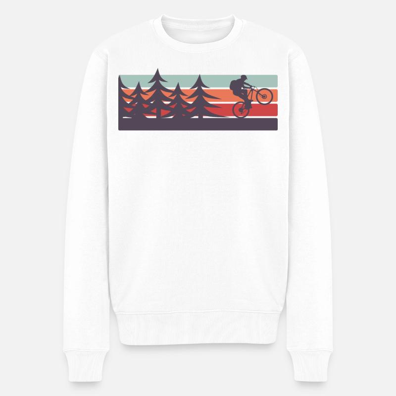 Retro MTB Mountainbike Wald - Männer Premium Bio Pullover - Weiß