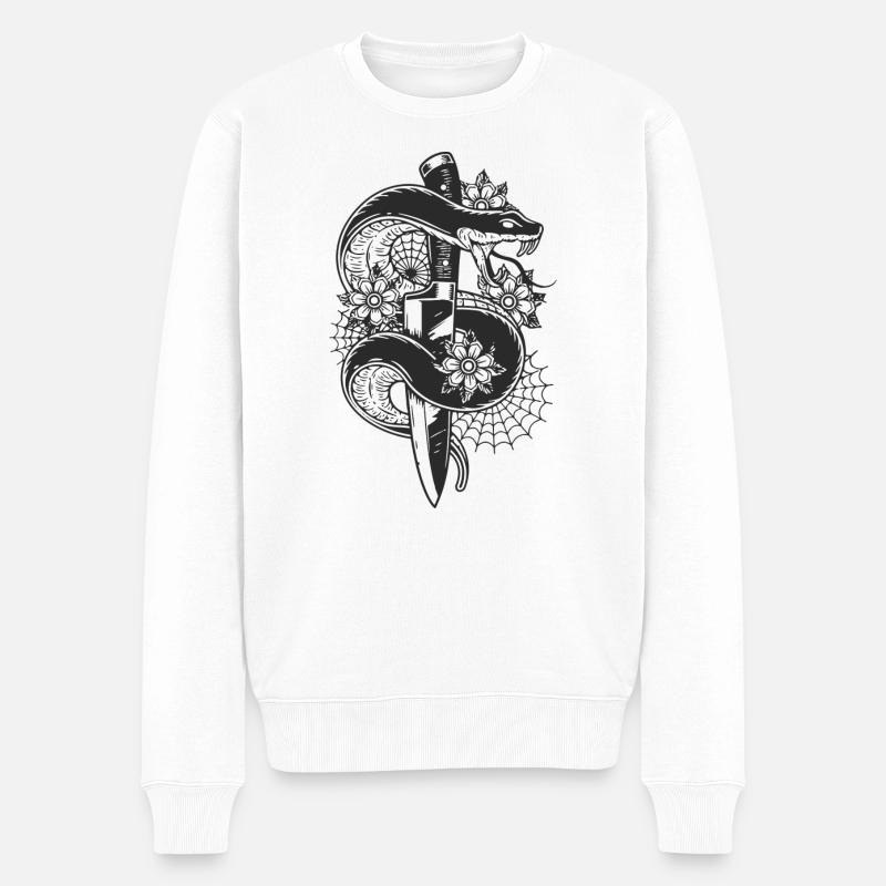 angriffslustige Schlange mit Messer - Männer Premium Bio Pullover - Weiß