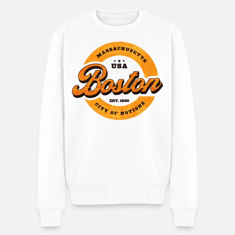 Boston Retro Kreislogo Druck - Männer Premium Bio Pullover - Weiß