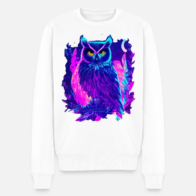 Neon Glowing Owl Synthwave - Pull Premium bio Homme - blanc