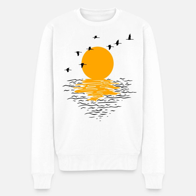 Wildgänse Kraniche Frühling - Männer Premium Bio Pullover - Weiß