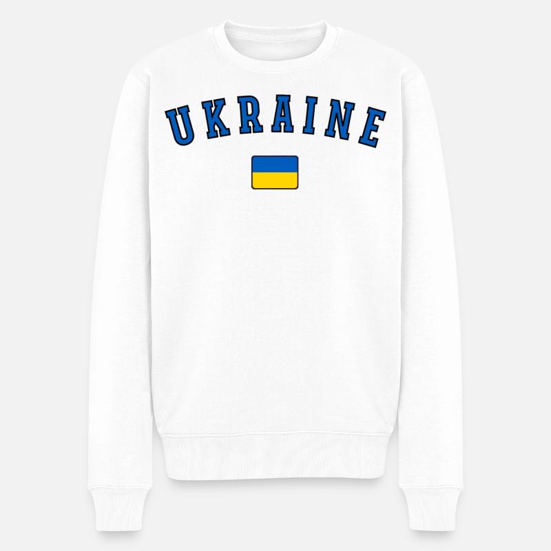 Ukrainische Flagge, Ukrainischer Stolz - Männer Premium Bio Pullover - Weiß