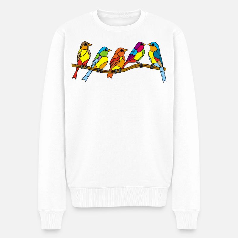 Vögel und Farben - Männer Premium Bio Pullover - Weiß