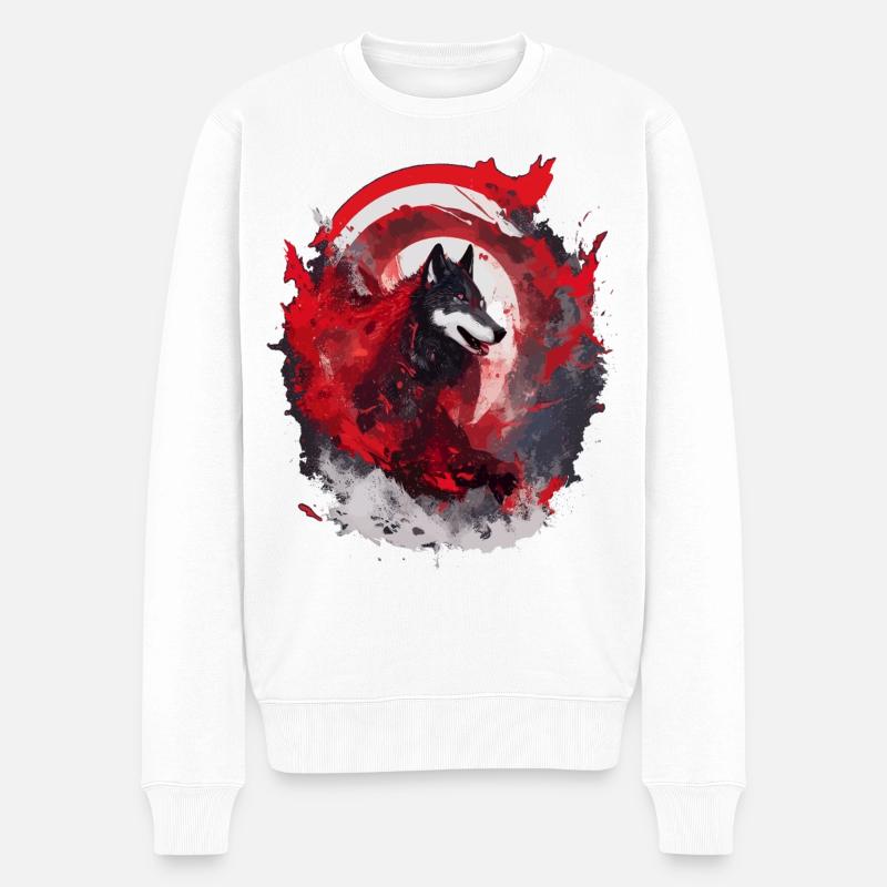 Wolfsblut Japan Wolfs Kunst - Männer Premium Bio Pullover - Weiß