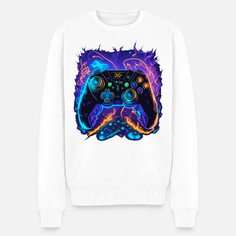 Powerful Gaming Controller Art - Männer Premium Bio Pullover - Weiß